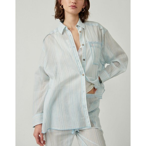 Free People Other - 🎉LAST CHANCE🎉 FREE PEOPLE Sleep Mode Pajama Shirt / Blue Combo